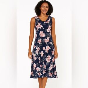 Robbie Bee Navy and Pink Floral Midi Dress with cowl neck  XL